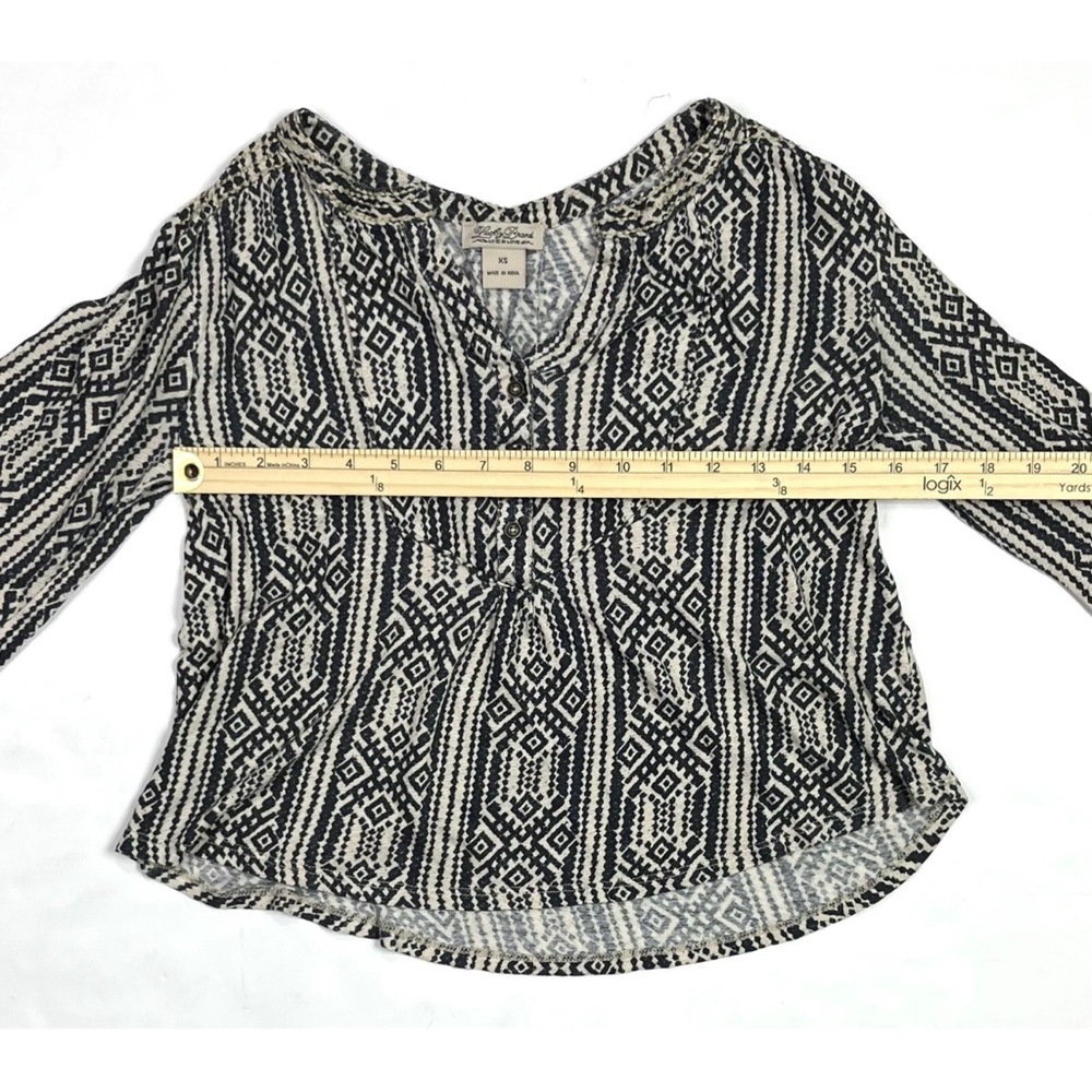 Lucky Brand Top Womens XS Live In Love Boho Geometric Long Sleeve Blouse - Picture 8 of 8